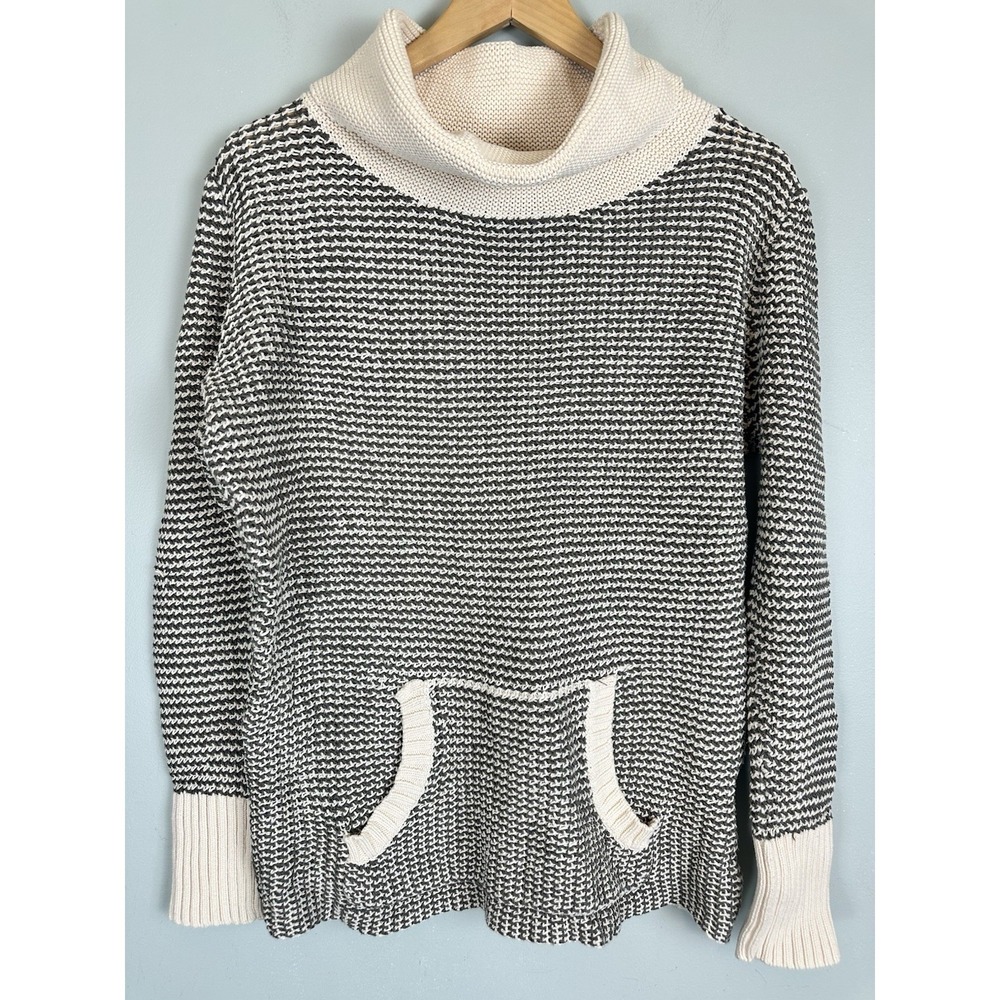Old Navy Sweater Black White Chunky Knit Cowl Neck Pockets 90s Y2K Large Vintage